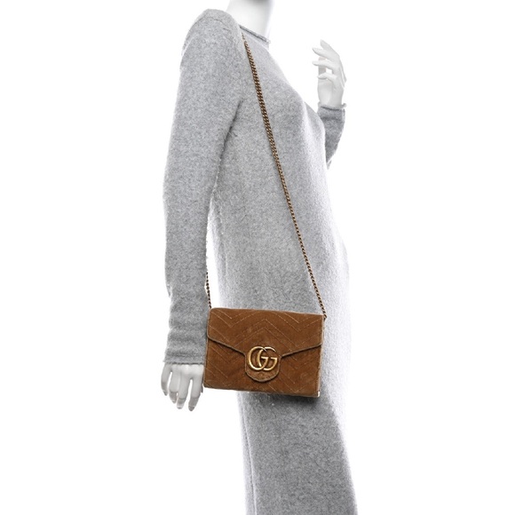 GUCCI Velvet Matelasse GG Marmont Chain Wallet - Picture 14 of 16